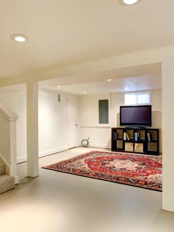 Modern finished basement interior space